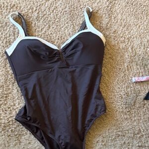 Miraclesuit brown with white trim Escape One-Piece Swimsuit